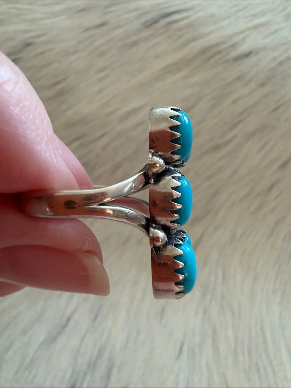 ❤️ Kingman Turquoise 6 Stone Bar Rectangle Size 8.5 Ring Sterling 8.2 Grams